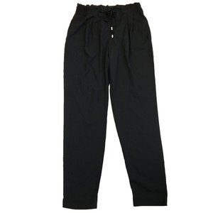 ZARA Basic Black Belted Drawstring High Waist Tapered Leg Slit Hem Soft Pant